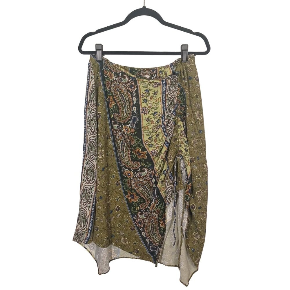 EARTHBOUND Skirt Bohemian Patchwork Ruching Asymmetrical Hem